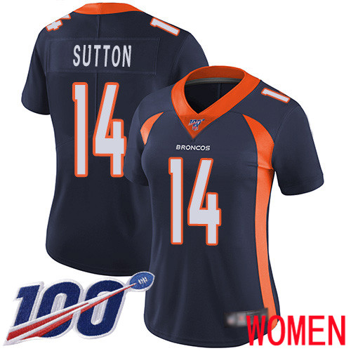Women Denver Broncos 14 Courtland Sutton Navy Blue Alternate Vapor Untouchable Limited Player 100th Season Football NFL Jersey